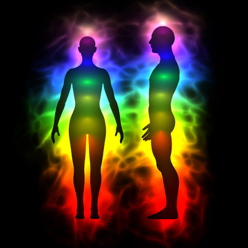 Aura, healing energy - woman and man silhouette