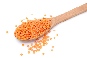 Lentils in a wooden spoon