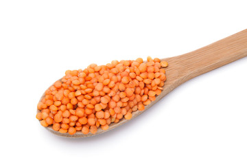 Lentils in a wooden spoon