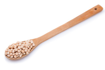 Chickpeas in a wooden spoon