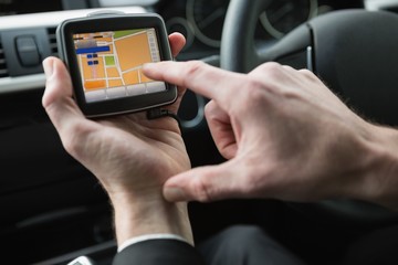 Man using satellite navigation system