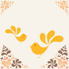Card with two yellow birds and floral frame
