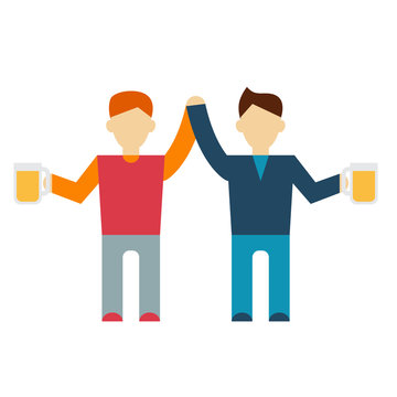 Two male employee enjoy drinking beer