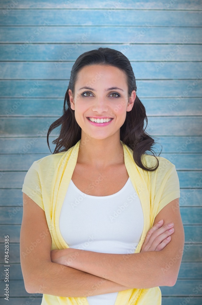 Poster composite image of pretty brunette smiling at camera