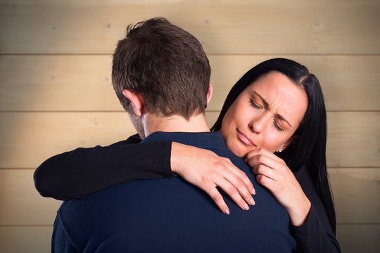 Composite image of woman breaking up with boyfriend