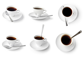 collection of cups of coffee isolated on white