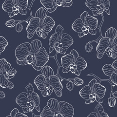 Seamless flower pattern with orchids phalaenopsis background
