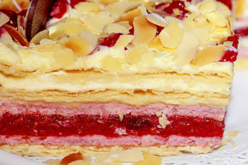 Piece of fresh raspberry cake