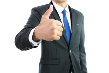 Businessman show hand with thumb up isolate