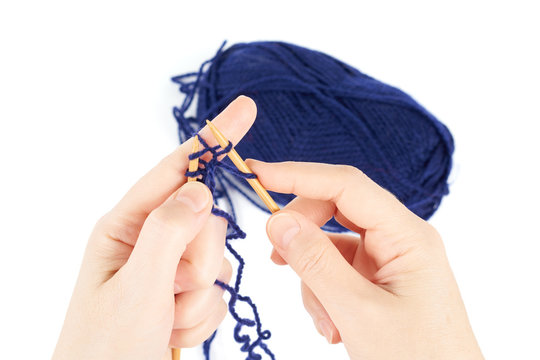 Knitting of blue yarn