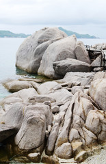 Huge stones boulders and plank bridge, Koh Nanguan, Thailand