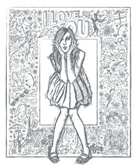 Sketch Surprised Woman In Dress Against Love Story Background 04