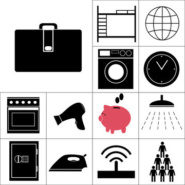set of icons hostel.vector illustration