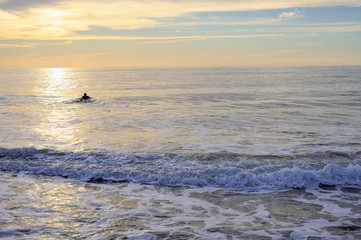 alone surfer in the sunset