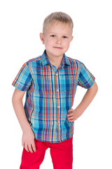 Fototapeta premium Handsome little boy in the red pants