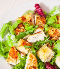 Vegetable salad with roasted chicken meat