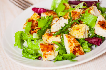 Vegetable salad with roasted chicken meat