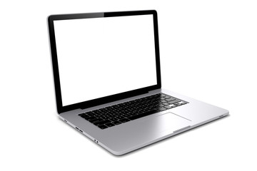 3d laptop with blank screen on white background