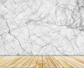 Backdrop marble wall and slabs arranged in perspective.