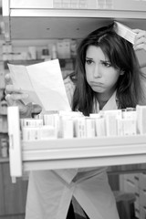 Stressed out pharmacist at work