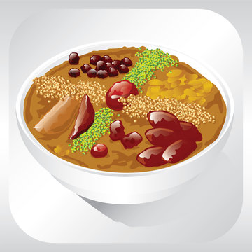 Ashura. Traditional Turkish dessert. Vector illustration.