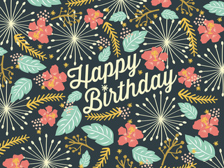 Happy Birthday card with floral background pattern