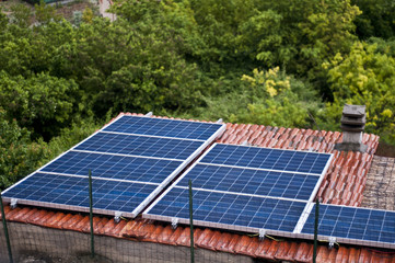 Solar panel on the roof of  Eco - Village in Torri ,italy
