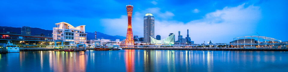 Kobe Japan Stadtansicht Panorama - obrazy, fototapety, plakaty