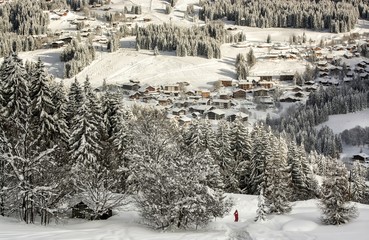 Skiing above the village
