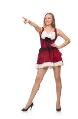 Woman wearing red dress in fashion concept isolated on white