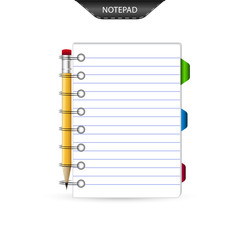 Notepad, bookmarks and pencil isolated