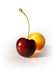 red and yellow cherries isolated