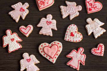 Gingerbread hearts and angels for st. Valentines Day