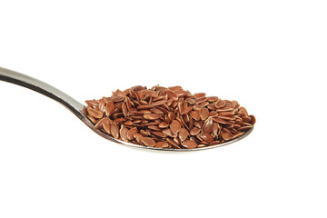 Brown flax seeds on a teaspoon