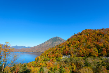 Lake Chuzenji and Mt.Nikko-Shirane in Autumn, in Oku-nikko, Toch