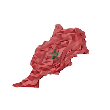 Low Poly Morocco Map with National Flag