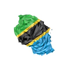 Low Poly Tanzania Map with National Flag