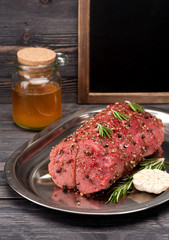 Roast beef and chalk board with space for text