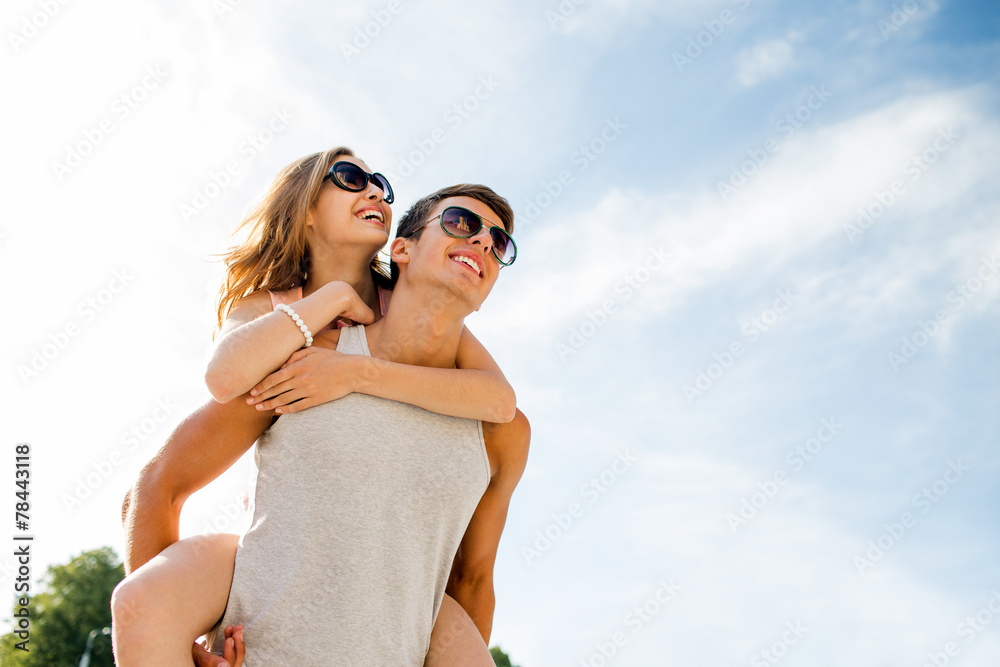 Canvas Prints smiling couple having fun over sky background