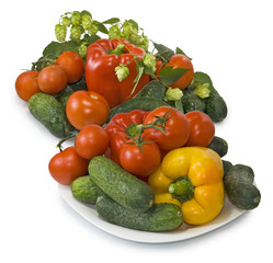 vegetables on the plate on white background