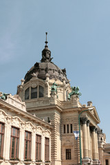 Building with a dome.Secheni swimming bath, Budapest, Hungary