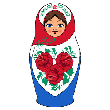 Funny vector cartoon colorfull russian traditional doll - matres