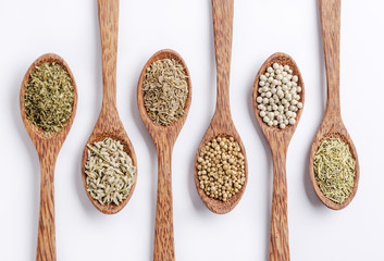 spooned collection of spices