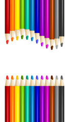 Color pencils in arrange in color row on white background