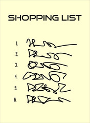 Shopping list with six items on beige paper