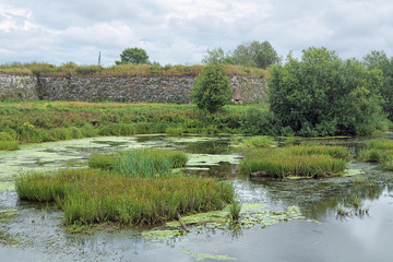 Moat and bastion of the Novodvinskaya Fortress in Arkhangelsk