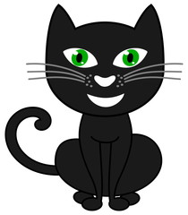 black cat sitting and smiling