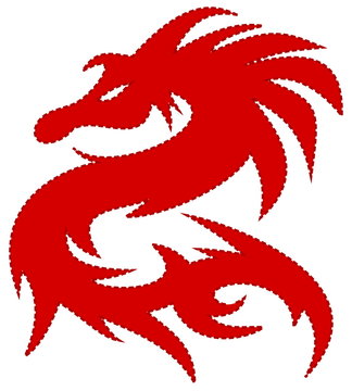 red dragon, with dash around the edges