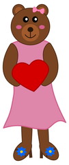 bear in a pink dress with a heart