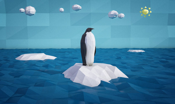 abstract penguin on an iceberg made of colored paper